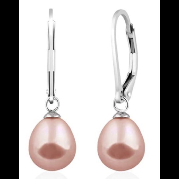 Pearl Jewelry - 925 Silver 8mm Pink Fresh Pear Earrings